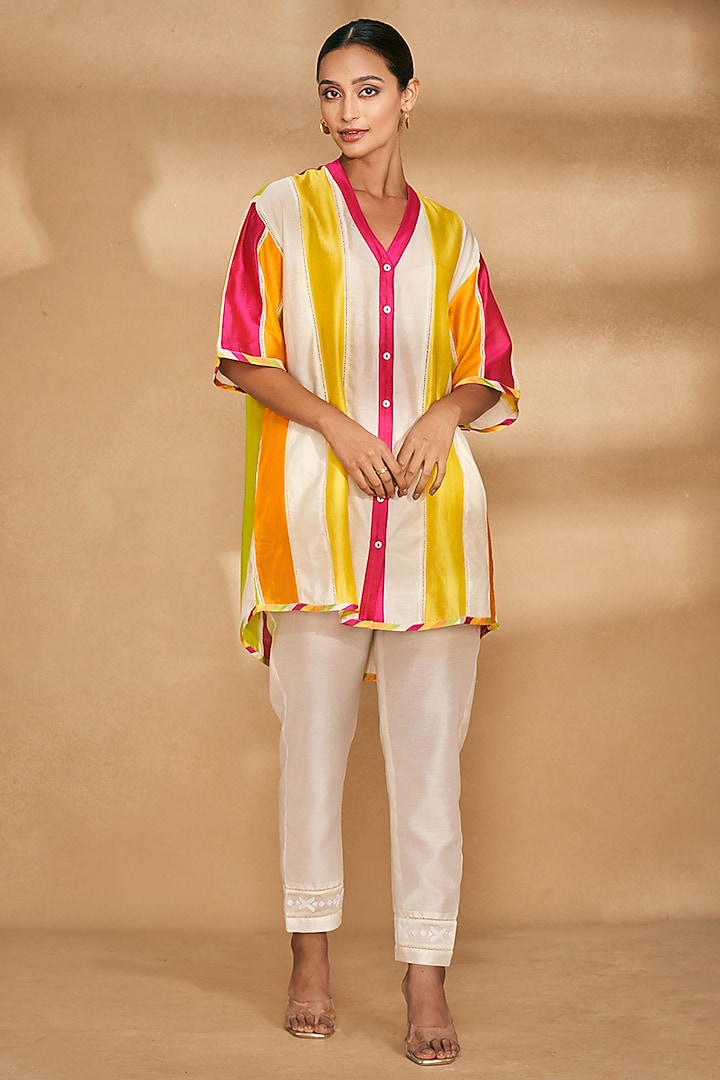 Multi-Colored Chanderi Paneled Shirt by Gulabo By Abu Sandeep