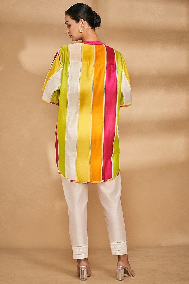 Multi-Colored Chanderi Paneled Shirt by Gulabo By Abu Sandeep at Pernia's Pop Up Shop