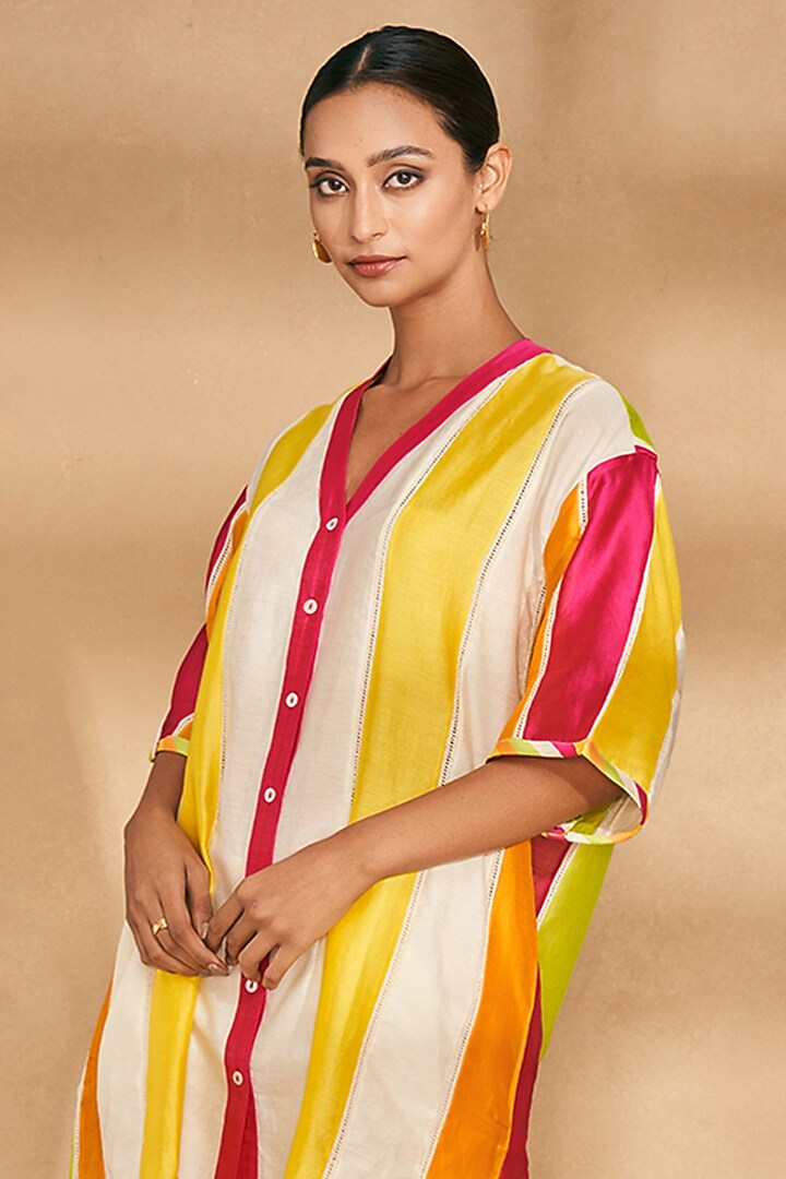 Multi-Colored Chanderi Paneled Shirt by Gulabo By Abu Sandeep at Pernia's Pop Up Shop