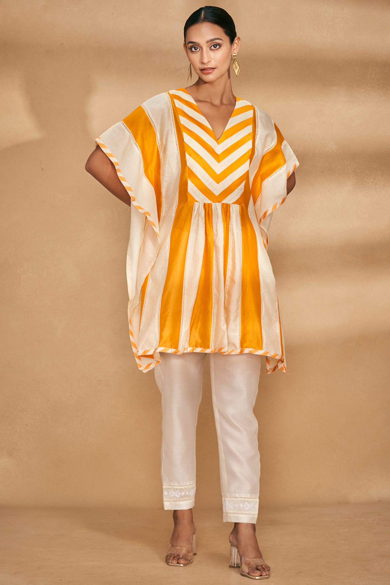 Orange & Off-White Chanderi Kaftan by Gulabo By Abu Sandeep at Pernia's Pop Up Shop