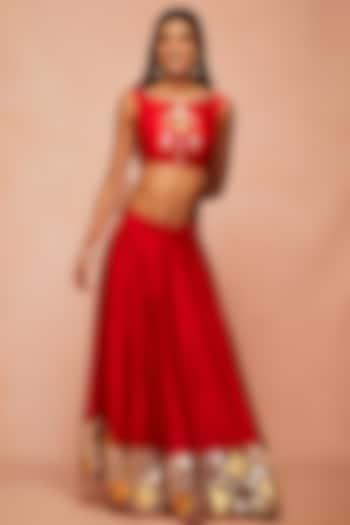 Red Embroidered Crop Top by Gulabo By Abu Sandeep