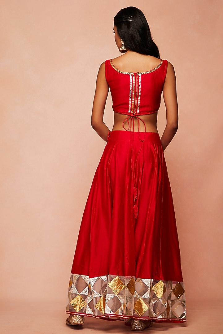 Red Embroidered Crop Top by Gulabo By Abu Sandeep at Pernia's Pop Up Shop