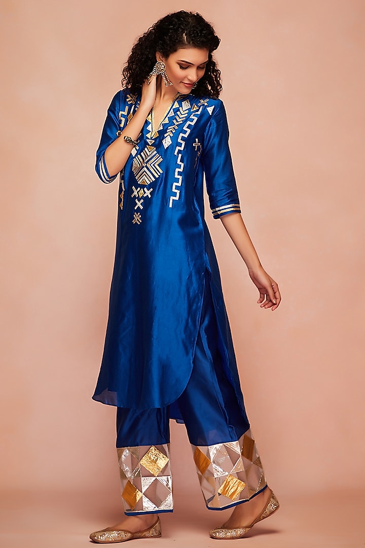 Royal Blue Embroidered Ijar Pants by Gulabo By Abu Sandeep