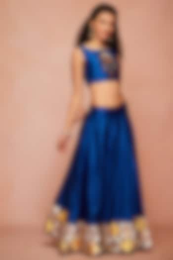 Royal Blue Embroidered Flared Skirt by Gulabo By Abu Sandeep