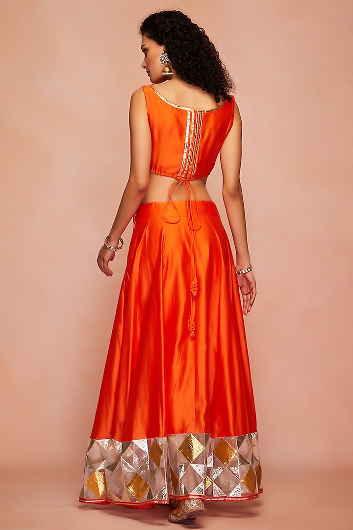 Orange Embroidered Crop Top by Gulabo By Abu Sandeep at Pernia's Pop Up Shop