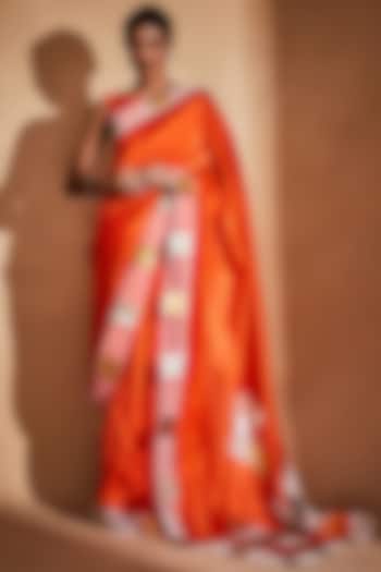 Orange Embroidered Party Wear Saree Set by Gulabo By Abu Sandeep at Pernia's Pop Up Shop