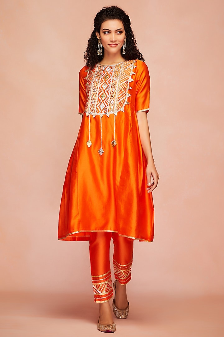 Orange Embroidered Kurta by Gulabo By Abu Sandeep