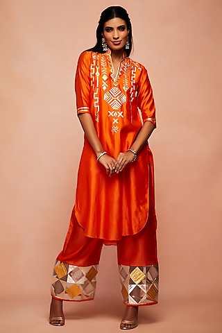 Orange Embroidered Ijar Pants by Gulabo By Abu Sandeep