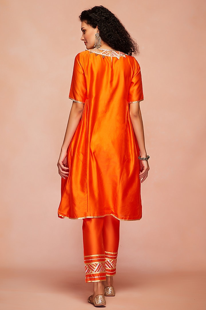 Orange Embroidered Narrow Pants by Gulabo By Abu Sandeep at Pernia's Pop Up Shop