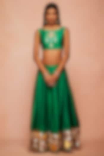 Green Embroidered Crop Top by Gulabo By Abu Sandeep