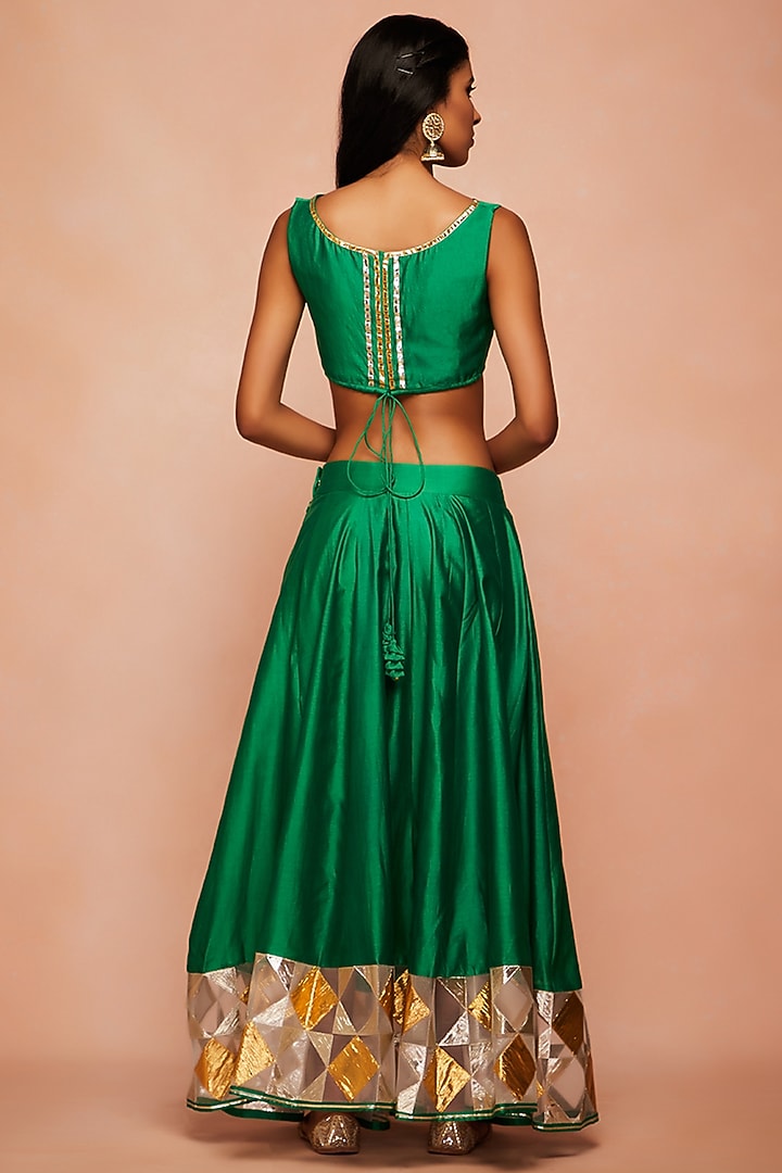 Green Embroidered Crop Top by Gulabo By Abu Sandeep at Pernia's Pop Up Shop