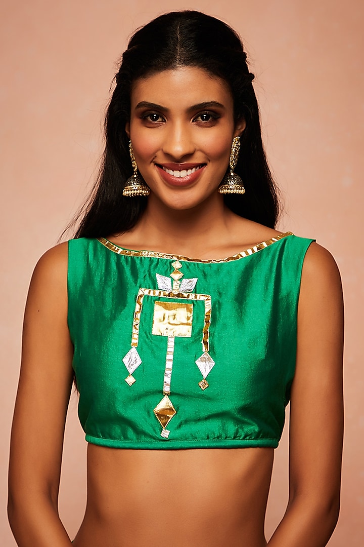 Green Embroidered Crop Top by Gulabo By Abu Sandeep at Pernia's Pop Up Shop