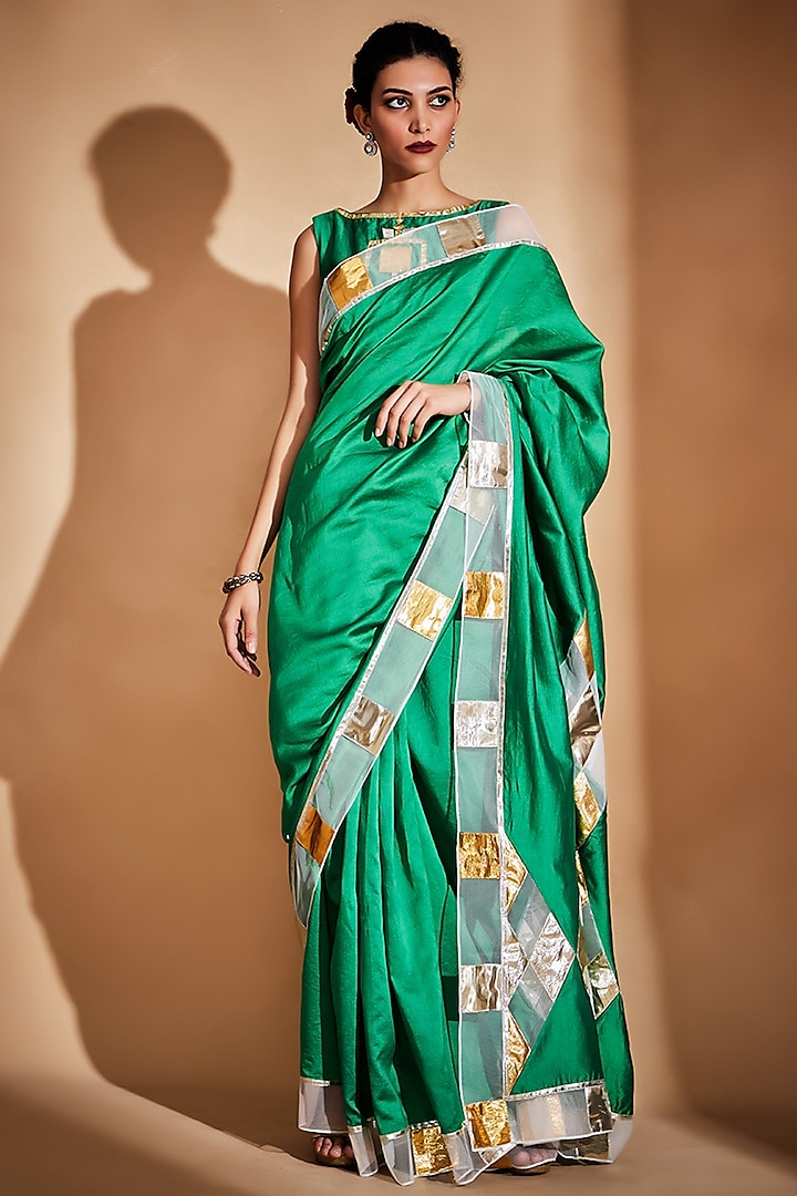 Green Embroidered Saree Set by Gulabo By Abu Sandeep