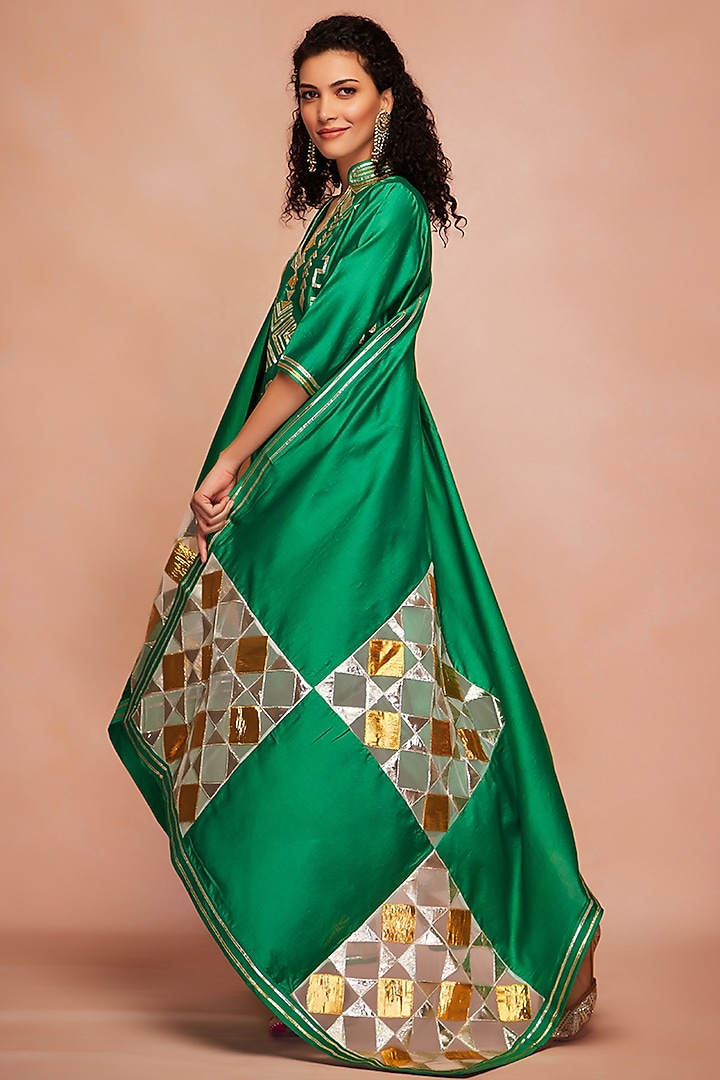 Green Pure Chanderi Silk Gota Embroidered Dupatta by Gulabo By Abu Sandeep at Pernia's Pop Up Shop