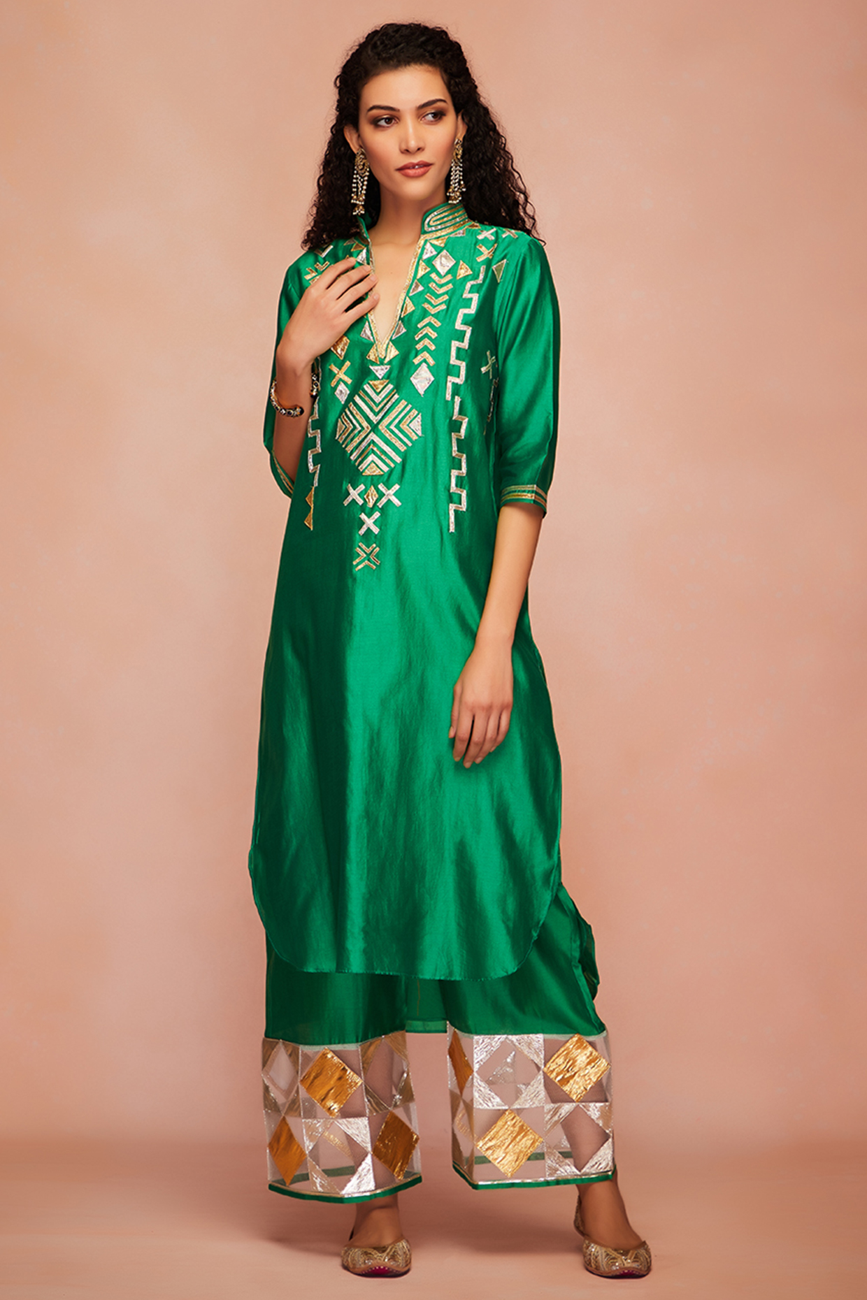 Green Embroidered Ijar Pants by Gulabo By Abu Sandeep