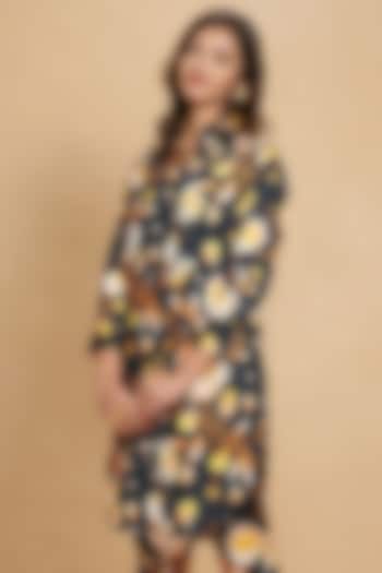 Black Cotton Satin Printed Shirt by Gulabo By Abu Sandeep at Pernia's Pop Up Shop