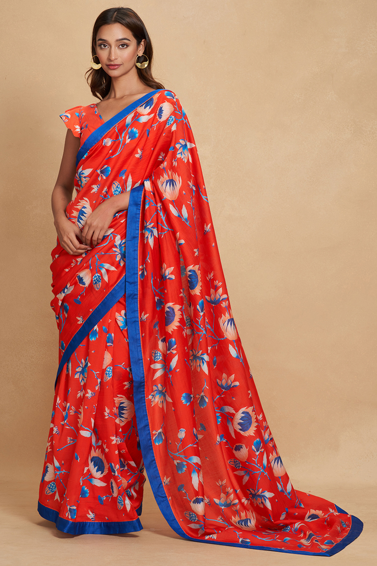 Red Chanderi Digital Printed Party Wear Saree Set by Gulabo By Abu Sandeep at Pernia's Pop Up Shop