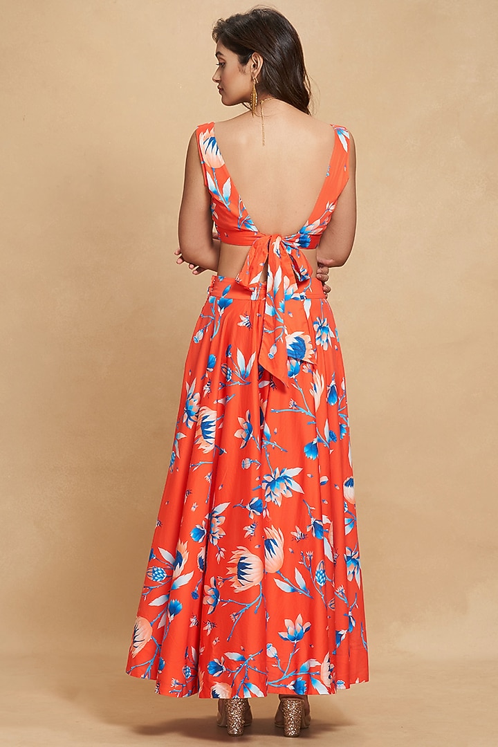 Red Cotton Satin Printed Top by Gulabo By Abu Sandeep at Pernia's Pop Up Shop