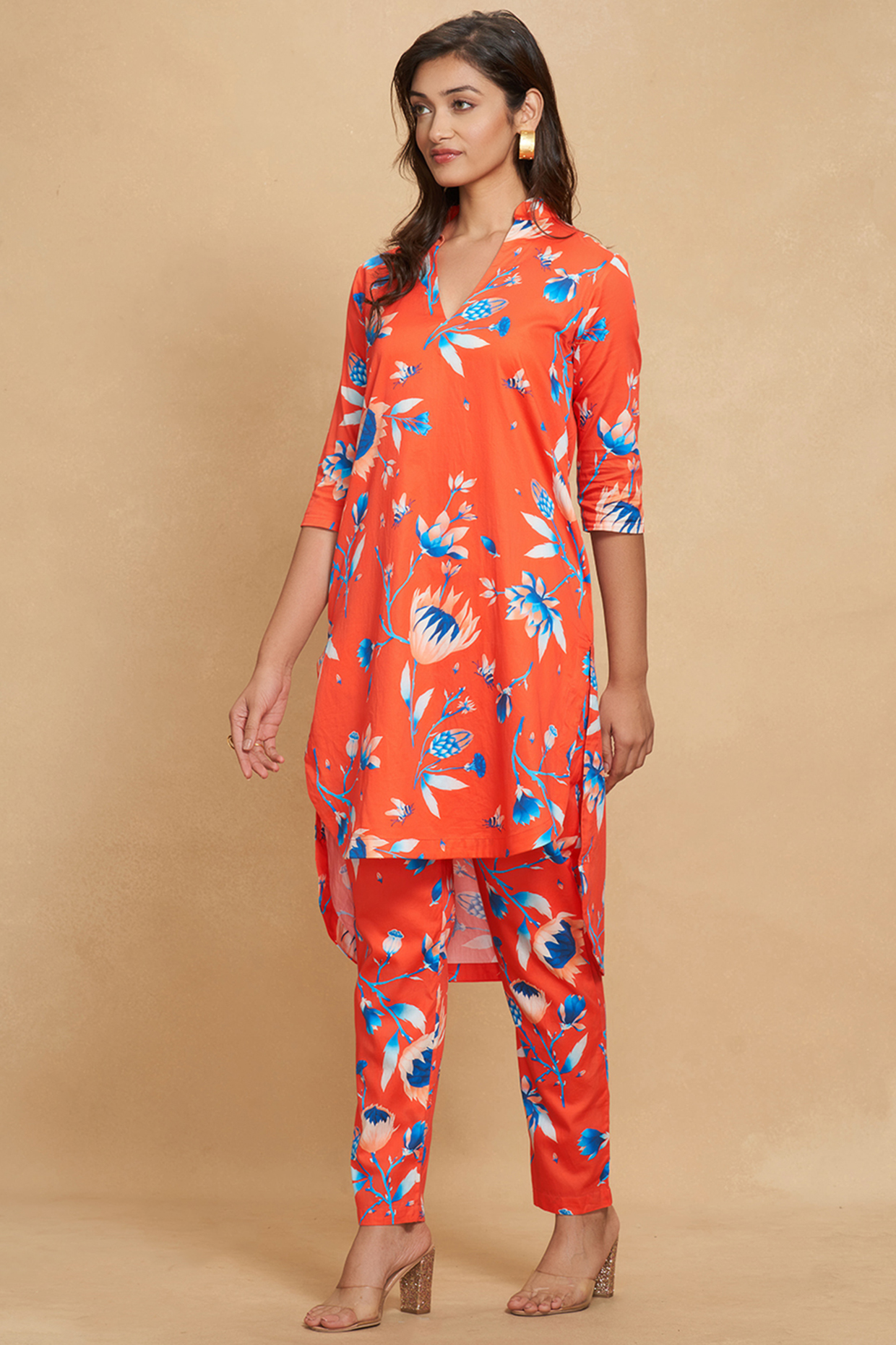 Red Cotton Satin Printed Tunic by Gulabo By Abu Sandeep at Pernia's Pop Up Shop