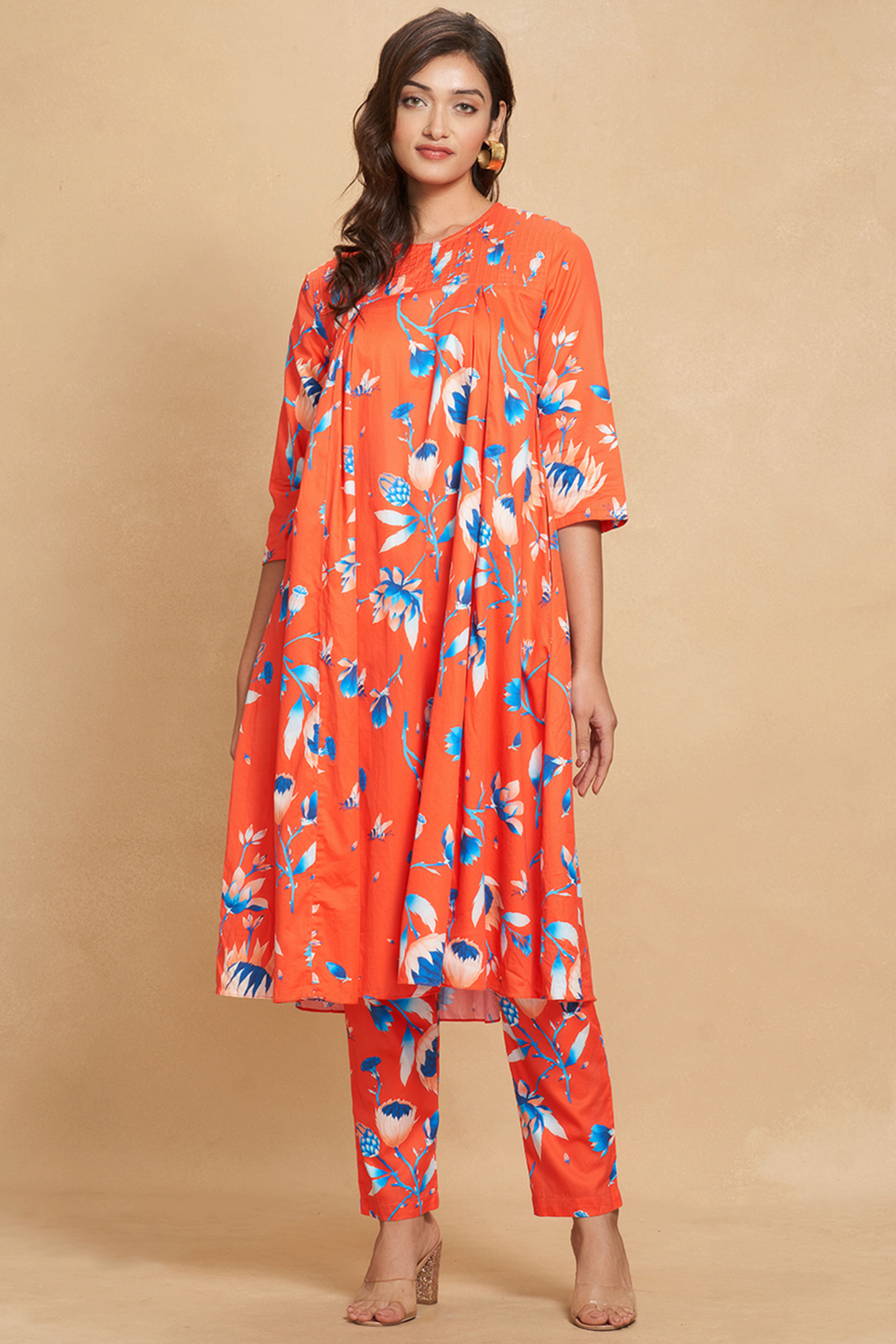 Red Cotton Satin Printed Pleated Tunic by Gulabo By Abu Sandeep at Pernia's Pop Up Shop