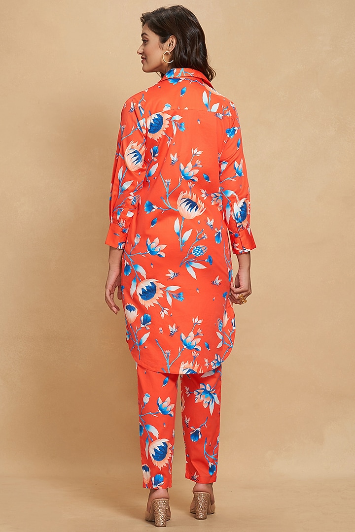 Red Cotton Satin Printed Shirt by Gulabo By Abu Sandeep at Pernia's Pop Up Shop
