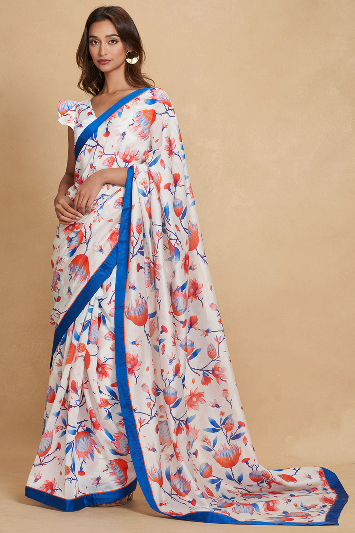 White Chanderi Digital Printed Party Wear Saree Set by Gulabo By Abu Sandeep at Pernia's Pop Up Shop