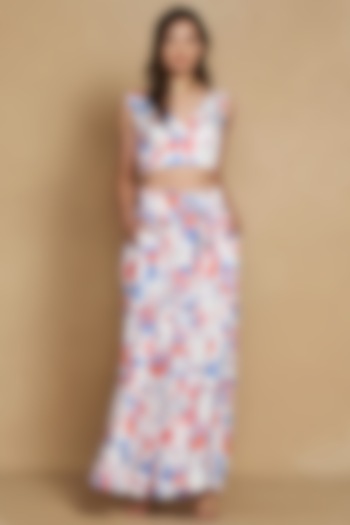 White Cotton Satin Printed Flared Pants by Gulabo By Abu Sandeep at Pernia's Pop Up Shop