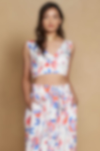 White Cotton Satin Printed Top by Gulabo By Abu Sandeep at Pernia's Pop Up Shop