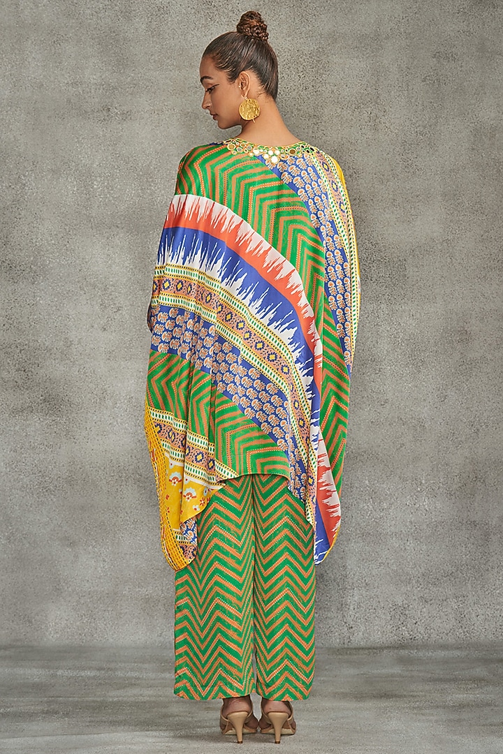 Multi-Colored Modal Satin Printed & Embroidered Kaftan by Gulabo By Abu Sandeep at Pernia's Pop Up Shop