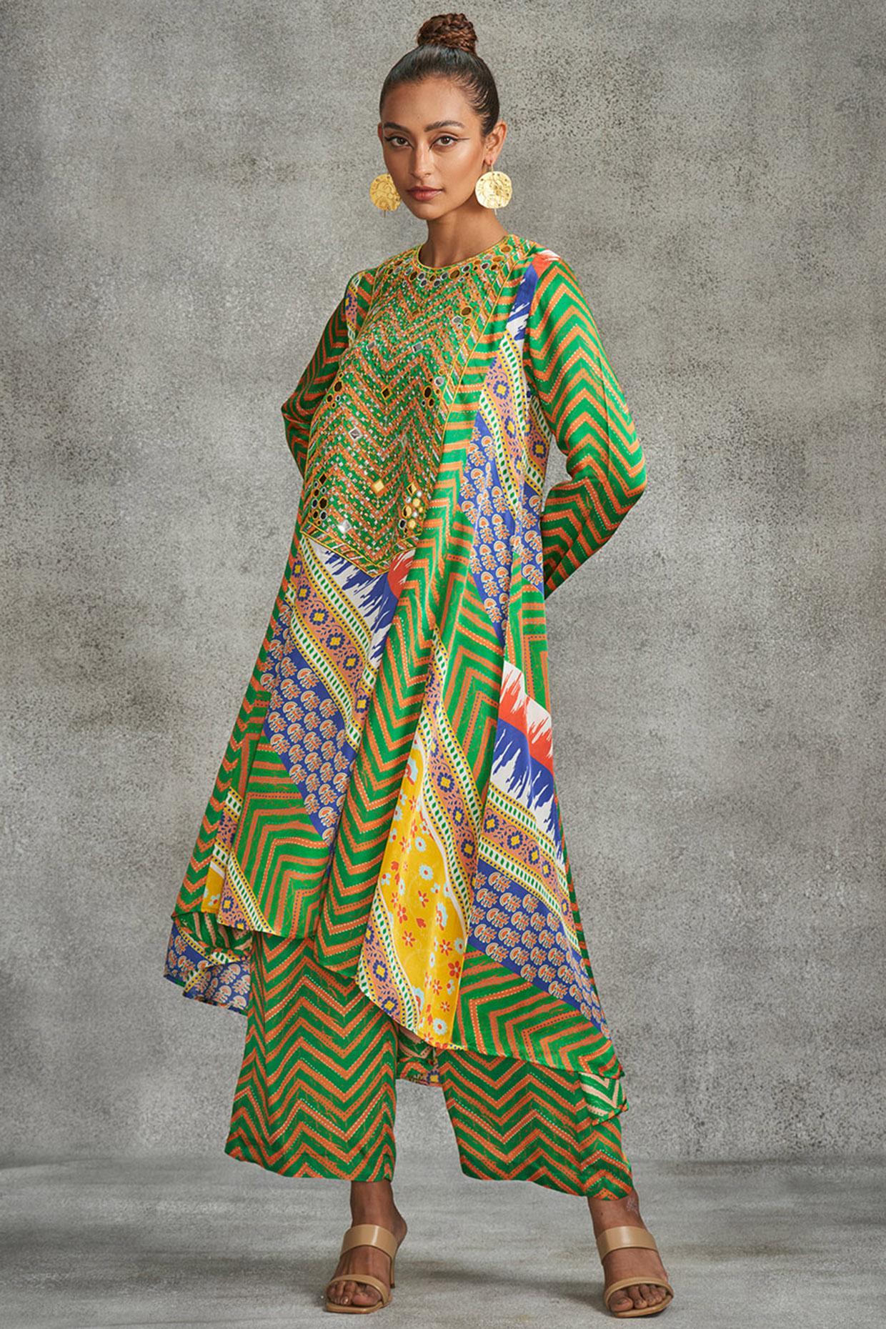 Multi-Colored Modal Satin Printed & Embroidered Kurta by Gulabo By Abu Sandeep at Pernia's Pop Up Shop