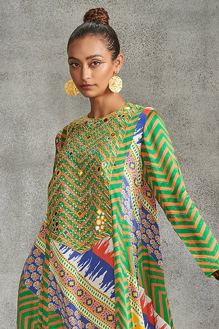 Multi-Colored Modal Satin Printed & Embroidered Kurta by Gulabo By Abu Sandeep at Pernia's Pop Up Shop