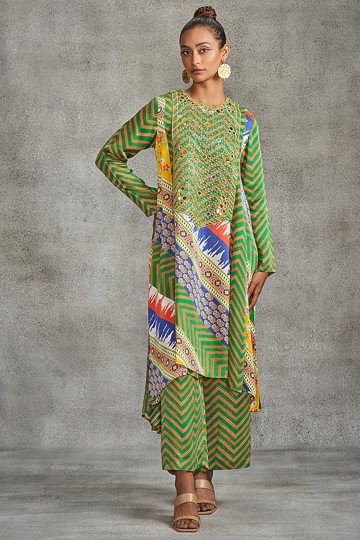 Multi-Colored Modal Satin Printed & Embroidered Kurta by Gulabo By Abu Sandeep at Pernia's Pop Up Shop