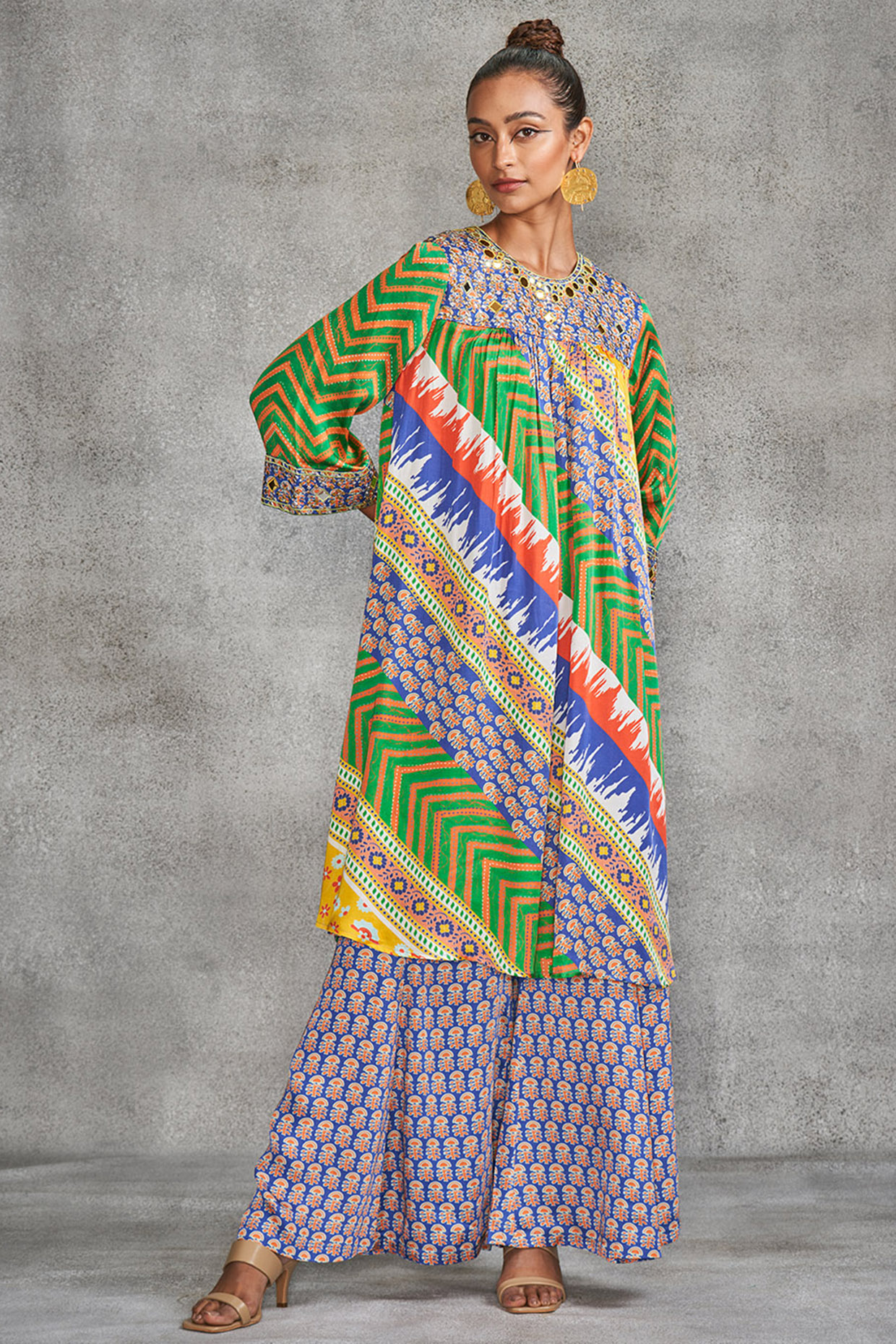 Multi-Colored Modal Stin Printed & Embroidered Tunic by Gulabo By Abu Sandeep at Pernia's Pop Up Shop