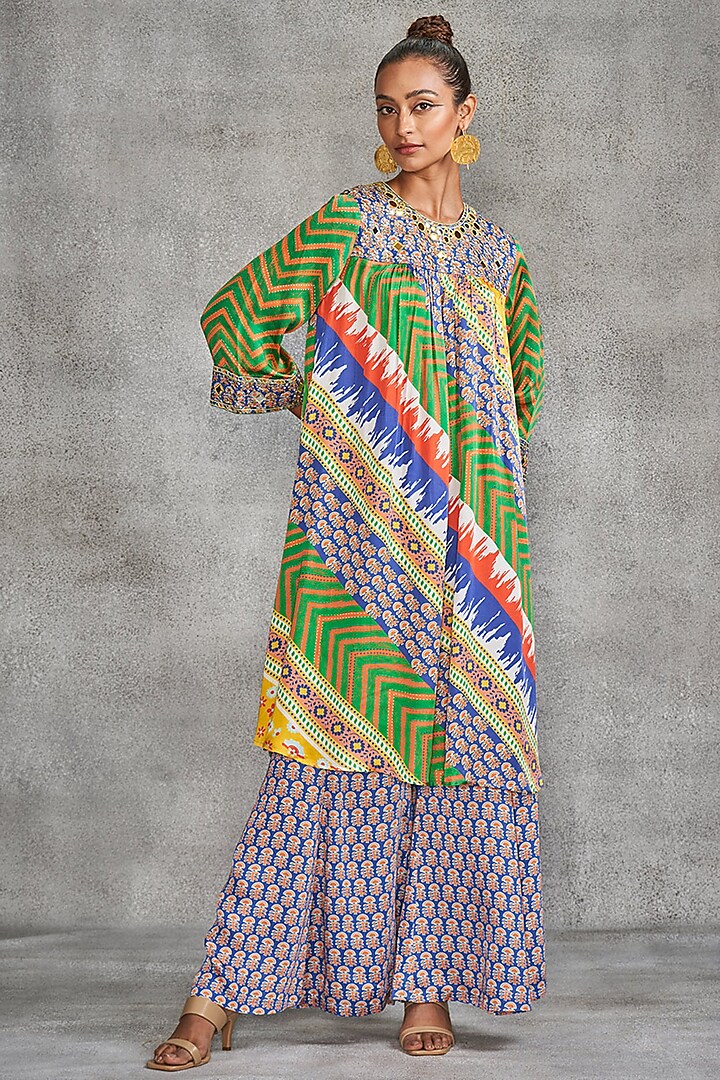 Multi-Colored Modal Stin Printed & Embroidered Tunic by Gulabo By Abu Sandeep at Pernia's Pop Up Shop