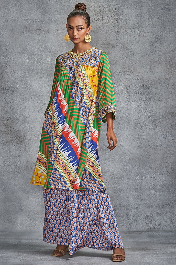 Multi-Colored Modal Stin Printed & Embroidered Tunic by Gulabo By Abu Sandeep at Pernia's Pop Up Shop