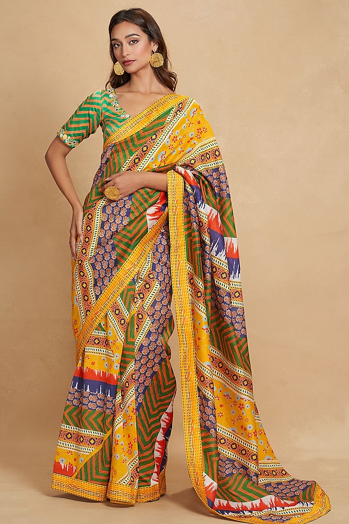 Multi-Colored Chanderi Digital Printed Saree by Gulabo By Abu Sandeep at Pernia's Pop Up Shop