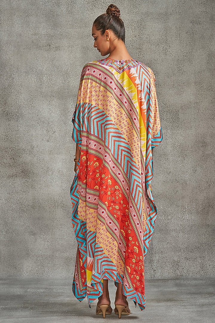 Multi-Colored Modal Satin Printed & Embroidered Kaftan by Gulabo By Abu Sandeep at Pernia's Pop Up Shop