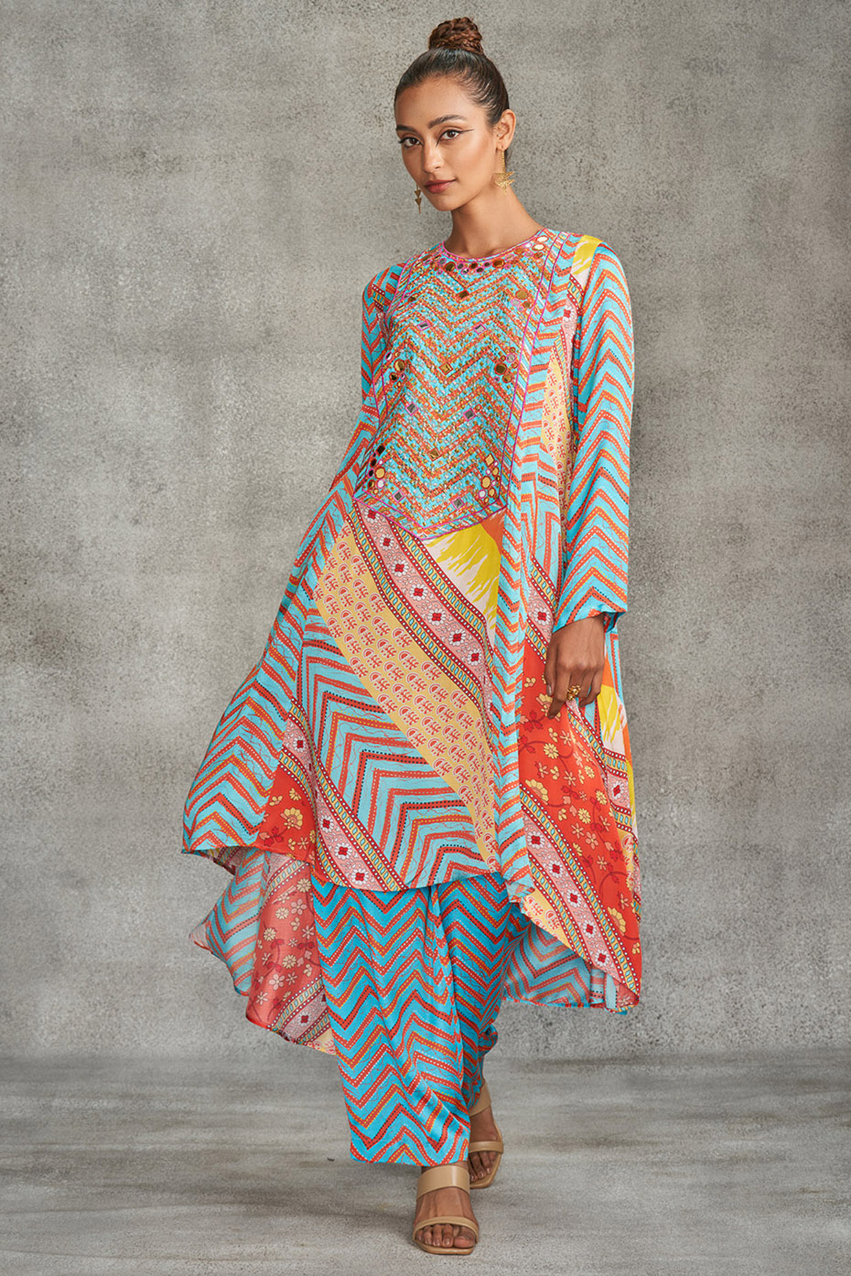 Multi-Colored Modal Satin Printed & Embroidered Kurta by Gulabo By Abu Sandeep at Pernia's Pop Up Shop