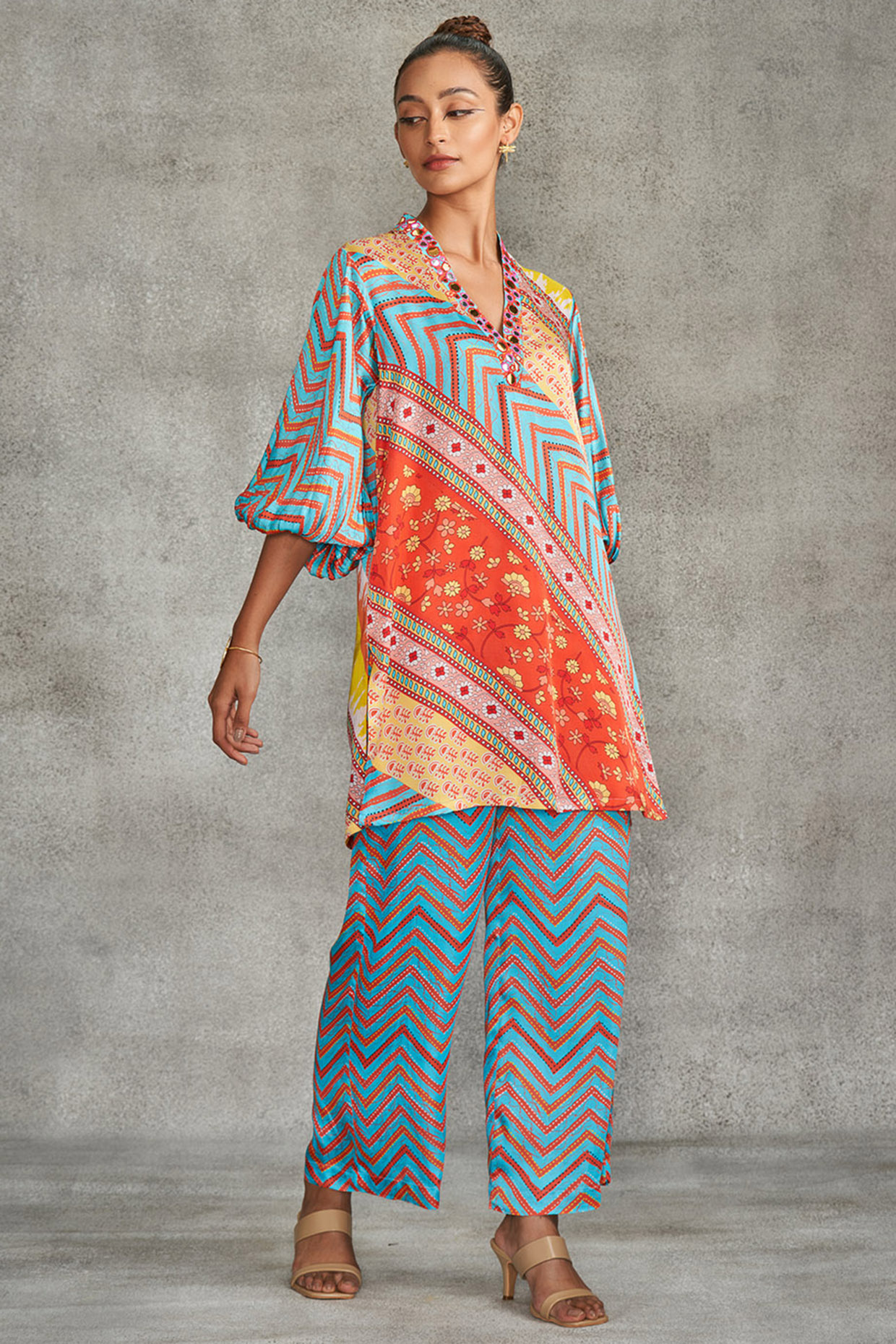 Multi-Colored Modal Satin Printed & Embroidered Short Kurta by Gulabo By Abu Sandeep at Pernia's Pop Up Shop
