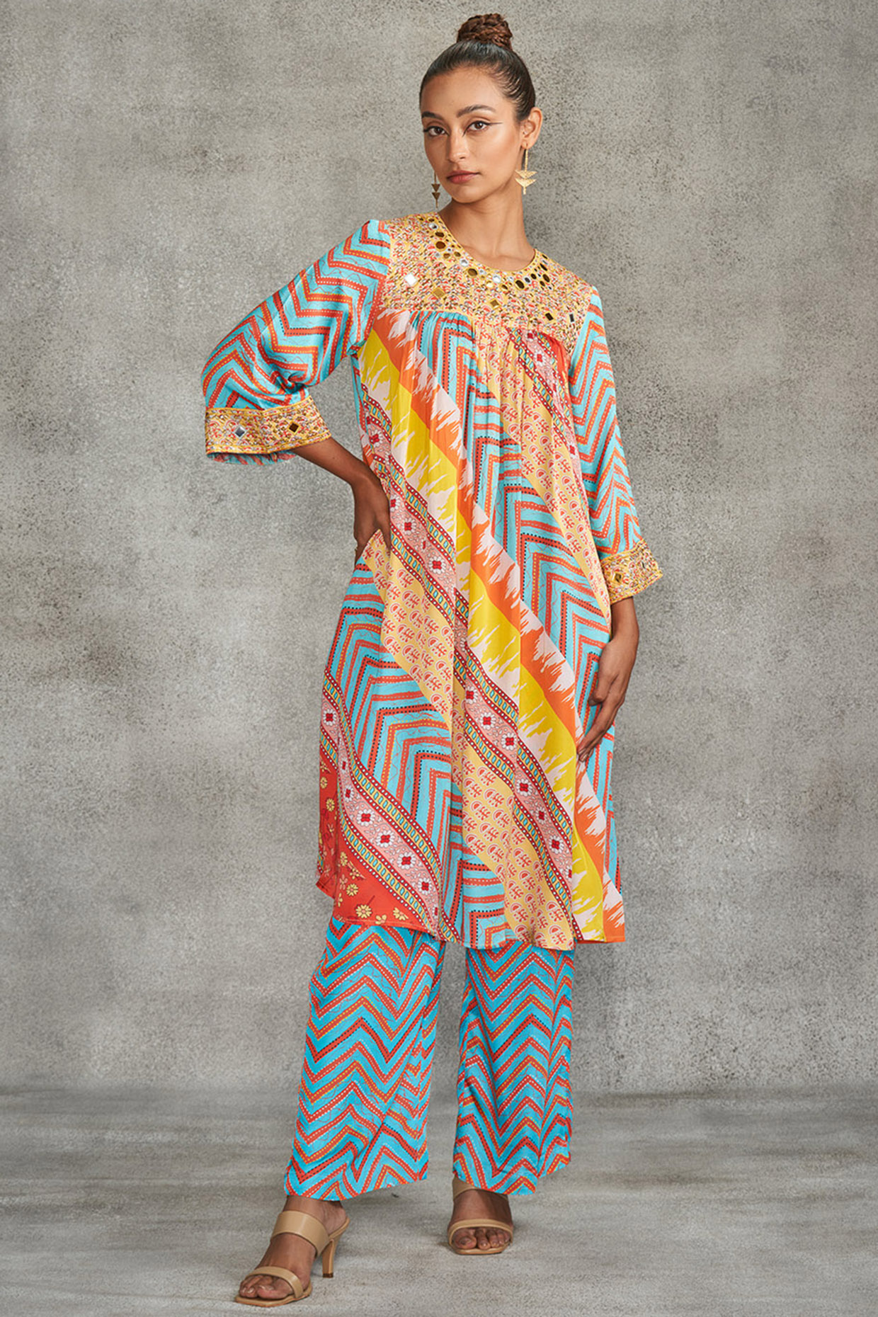 Multi-Colored Modal Stin Printed & Embroidered Tunic by Gulabo By Abu Sandeep at Pernia's Pop Up Shop