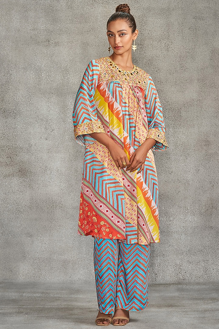 Multi-Colored Modal Stin Printed & Embroidered Tunic by Gulabo By Abu Sandeep at Pernia's Pop Up Shop