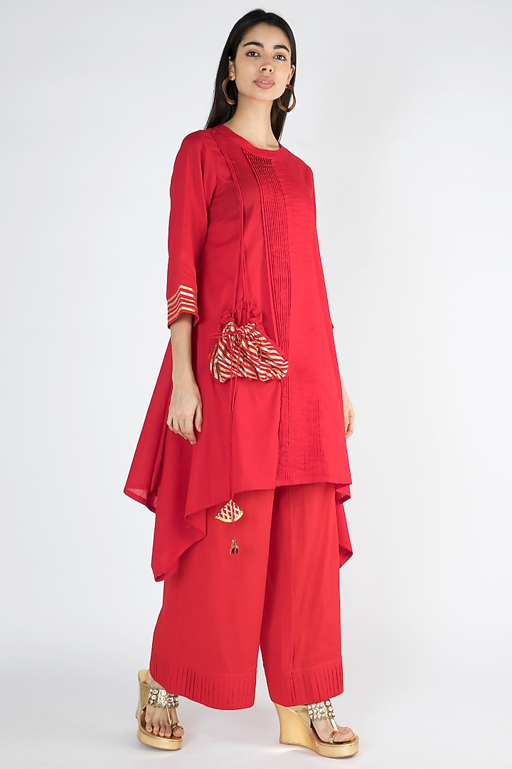 Bright Red Gota Embellished Tunic by Gulabo By Abu Sandeep