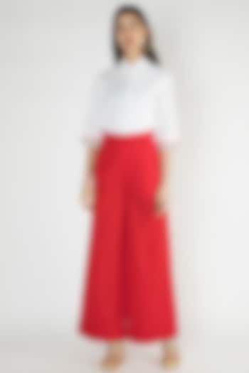 Bright Red Woven Palazzo Pants by Gulabo By Abu Sandeep