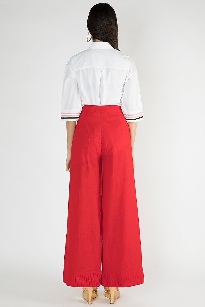 Bright Red Woven Palazzo Pants by Gulabo By Abu Sandeep at Pernia's Pop Up Shop