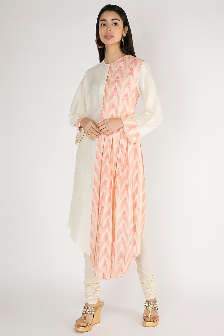Off White Pre-Pleated Printed Tunic by Gulabo By Abu Sandeep