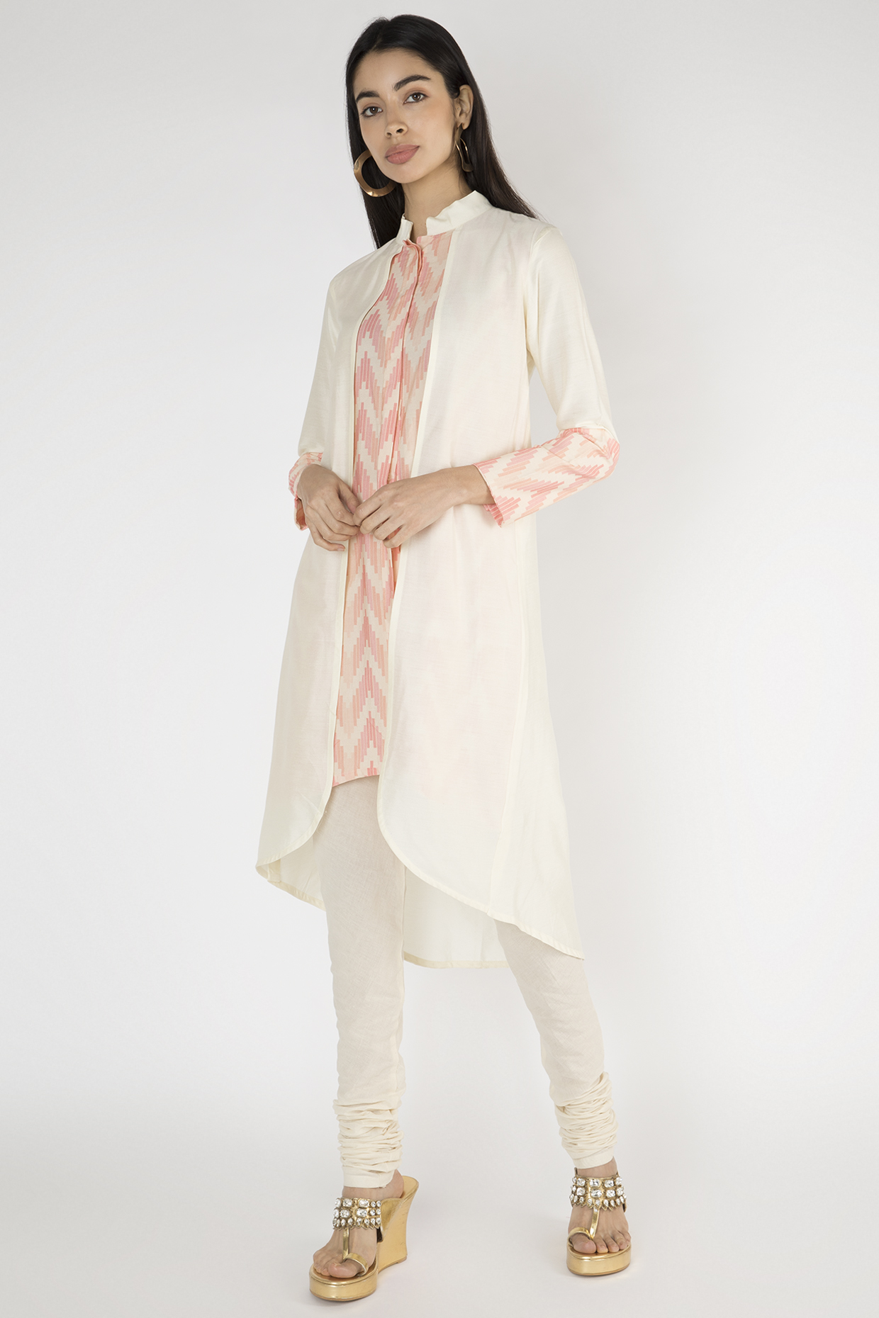 Off White Printed Tunic With Attached Overlay by Gulabo By Abu Sandeep at Pernia's Pop Up Shop