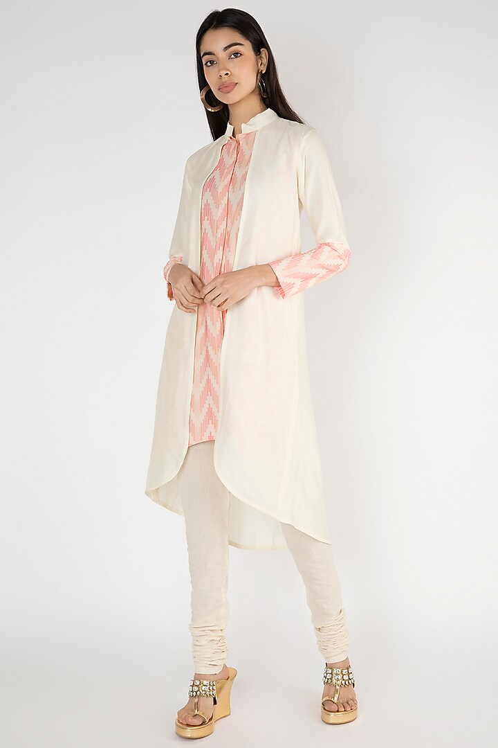 Off White Printed Tunic With Attached Overlay Design by Gulabo By Abu ...