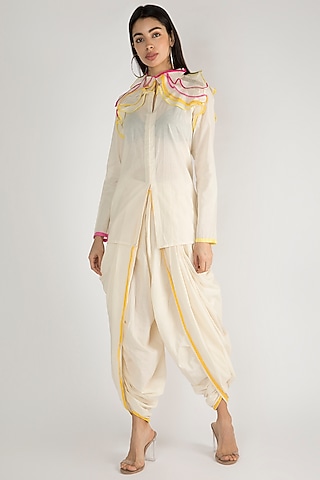 Off White Kora Cotton Dhoti Pants by Gulabo By Abu Sandeep