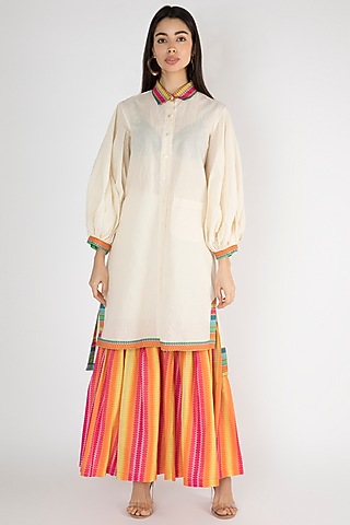 Off White Hexagon Printed Shirt Dress by Gulabo By Abu Sandeep