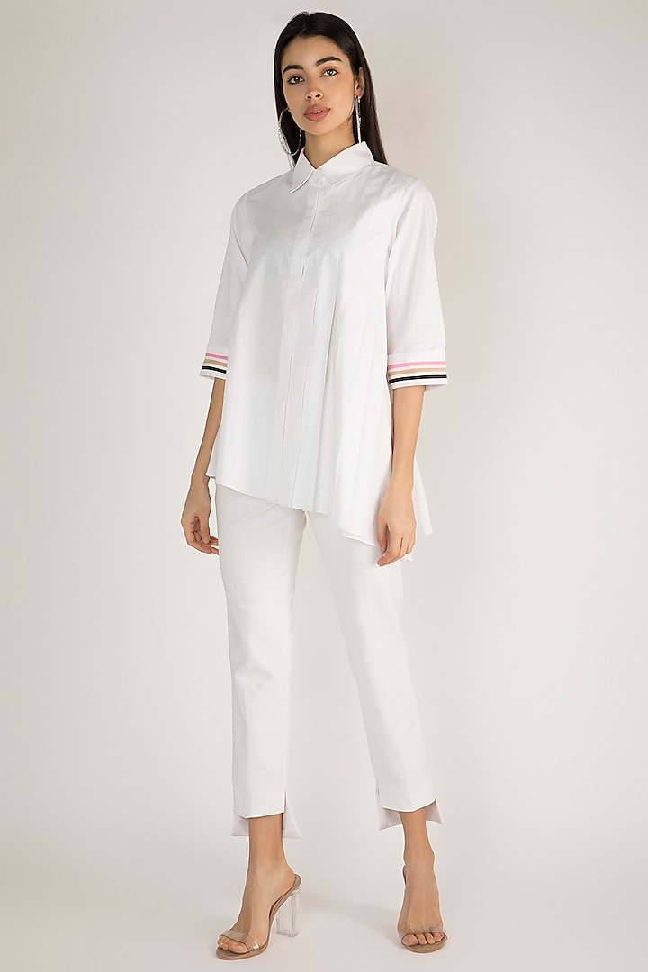 White Collared Pleated Shirt by Gulabo By Abu Sandeep